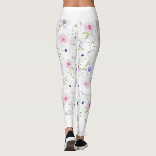 Leggings motif floral noir et blanc レギンス (裏面)