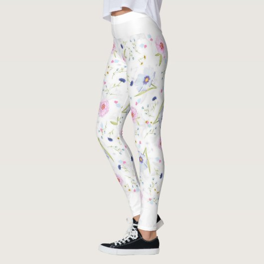 Leggings motif floral noir et blanc レギンス (左)