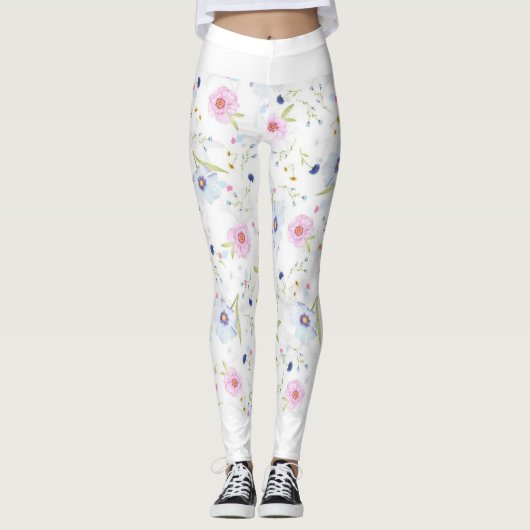 Leggings motif floral noir et blanc レギンス (正面)