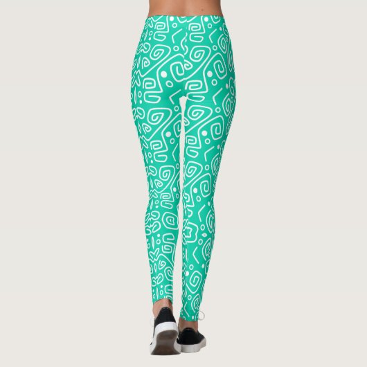 Leggings verde con líneas blancas redondeadas レギンス (裏面)