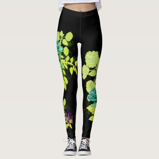Leggings Vinta Geisha green Flowers レギンス (正面)
