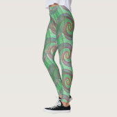 LEGGINGS - Violet Swirls Over Green Swirl Design レギンス (左)