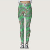 LEGGINGS - Violet Swirls Over Green Swirl Design レギンス (正面)
