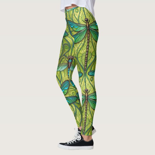 Leggings with a vibrant dragonfly pattern レギンス (左)