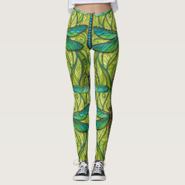 Leggings with a vibrant dragonfly pattern レギンス