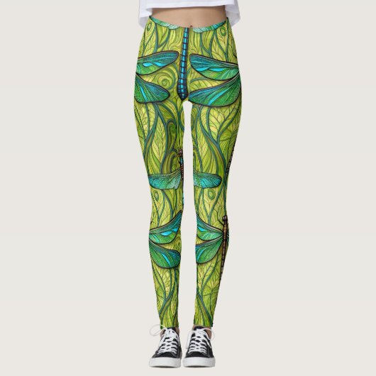 Leggings with a vibrant dragonfly pattern レギンス (正面)