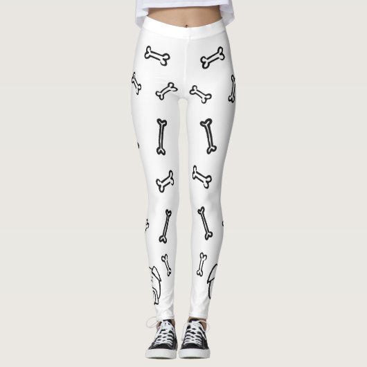 Leggings with english bulldog and bones pattern レギンス (正面)