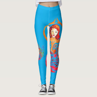 Leggings with Yoga Meditation Woman rainbow Design レギンス