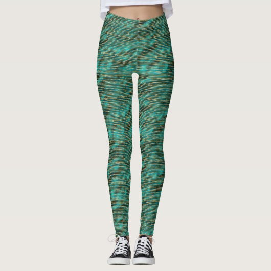 Leggings Women - Blue And Gold Pattern レギンス (正面)