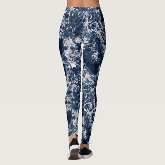 Leggings Women - Blue and Silver Marble Pattern レギンス (裏面)