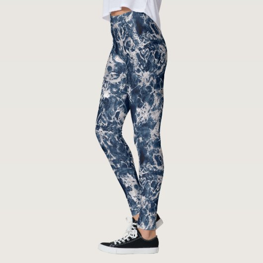 Leggings Women - Blue and Silver Marble Pattern レギンス (左)