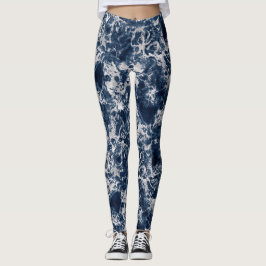 Leggings Women - Blue and Silver Marble Pattern レギンス