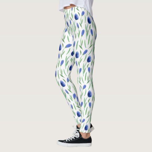 Leggings Women - Blue Flowers Pattern レギンス (左)