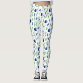 Leggings Women - Blue Flowers Pattern レギンス