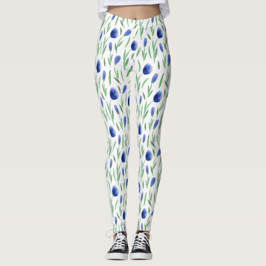 Leggings Women - Blue Flowers Pattern レギンス (正面)