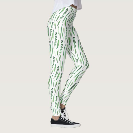 Leggings Women - Green Leaves Pattern レギンス (右)