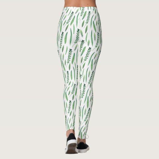 Leggings Women - Green Leaves Pattern レギンス (裏面)