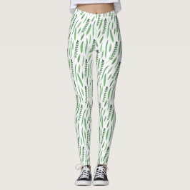 Leggings Women - Green Leaves Pattern レギンス