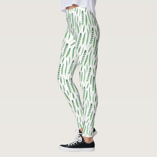 Leggings Women - Green Leaves Pattern レギンス (左)