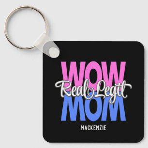 Legit 実在 Wow Momプリント(ピンク、ブルー、ホワイト) キーホルダー
