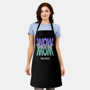 Legit 実在 Wow Momプリント(紫、ティール（緑がかった色）、白) エプロン