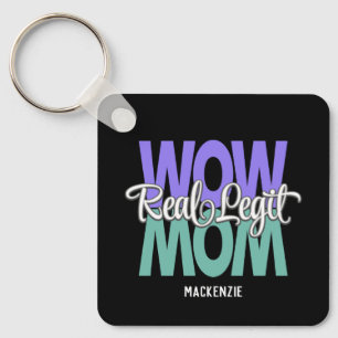 Legit 実在 Wow Momプリント(紫、ティール(緑がかった色)、白) キーホルダー