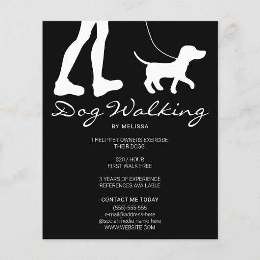 Legs & Dog Silhouette On Black Dog Walker Business チラシ (正面)