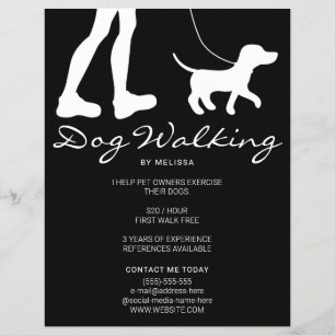Legs & Dog Silhouette On Black Dog Walker Business チラシ