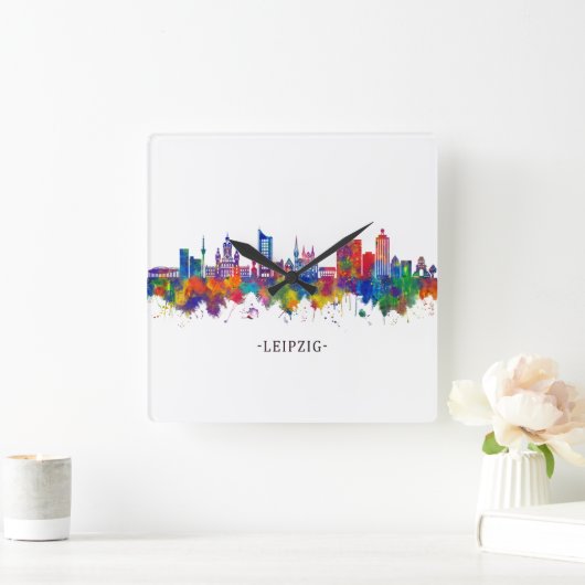 Leipzig Germany Skyline スクエア壁時計 (ホーム)