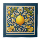 Lemon Almafi Blue Mediterranean Art Nouveau タイル (正面)