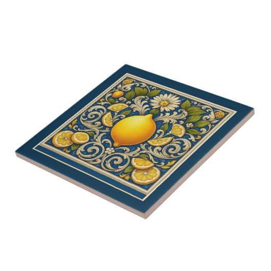 Lemon Almafi Blue Mediterranean Art Nouveau タイル (側面)