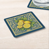 Lemon Amalfi Blue Mediterranean Art Nouveau スクエアペーパーコースター (アングル)