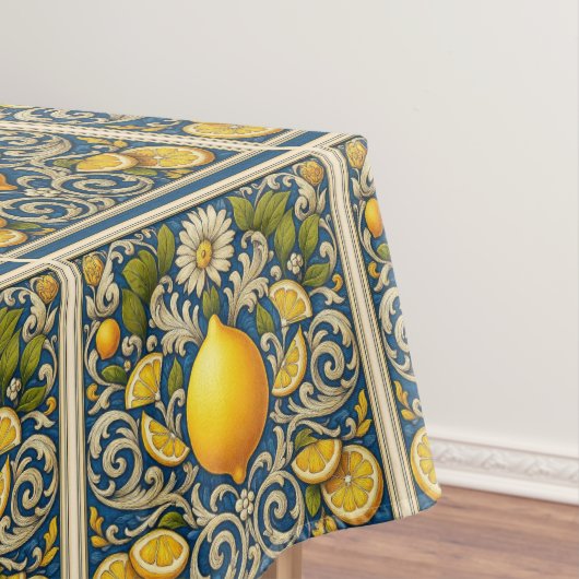 Lemon Amalfi Blue Mediterranean Art Nouveau テーブルクロス (インサイチュ)