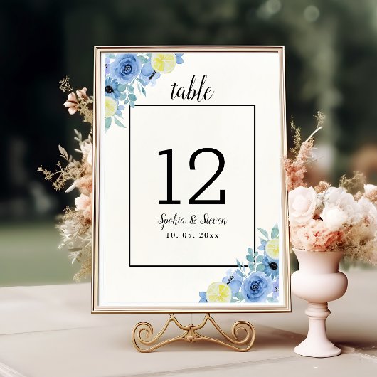 Lemon and Blue Mediterranean Wedding テーブルナンバー