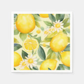 Lemon and Daisy Watercolor Pattern スタンダードカクテルナプキン (正面)