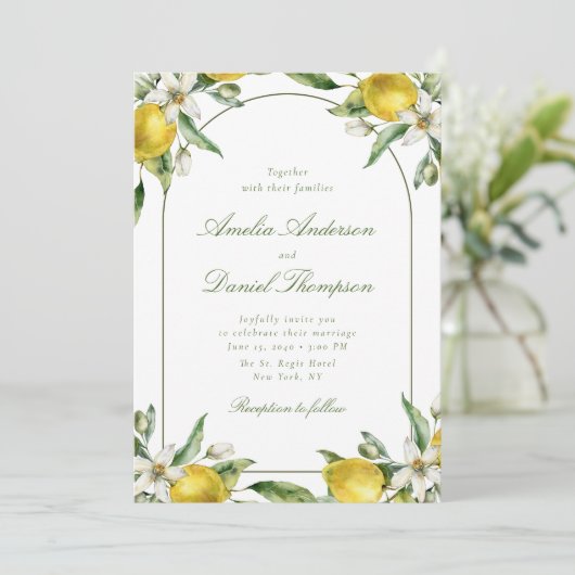 Lemon and Floral Frame Wedding Invitation 招待状 (スタンド正面)