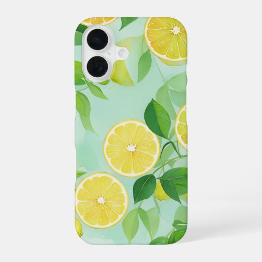 Lemon and Leaves Watercolor Phone Case iPhone 16ケース (裏面)