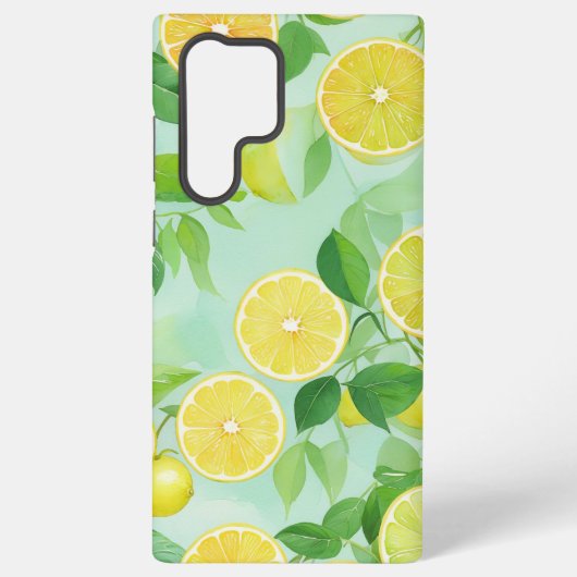 Lemon and Leaves Watercolor Phone Case Samsung Galaxyケース (裏面)