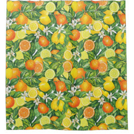Lemon and Orange Botanical Pattern シャワーカーテン
