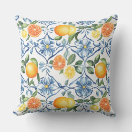 Lemon and Orange Mediterranean Throw Pillow アウトドアクッション