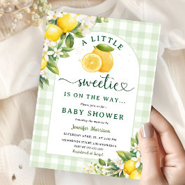 Lemon Baby Shower Green Gingham Gender Neutral 招待状