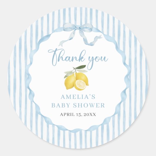 Lemon Baby Shower Thank you ラウンドシール (正面)