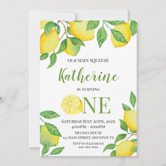 Lemon Birthday Invitation Personalized info 招待状 (正面)