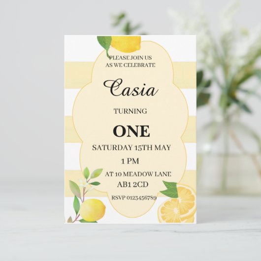 Lemon Birthday Invitation Personalized Party Card (スタンド正面)