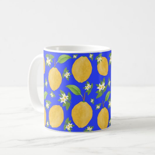 Lemon Bloom Collection patterned blue コーヒーマグカップ (正面左)
