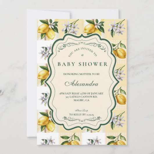 Lemon Blossom Garden Baby Shower 招待状 (正面)