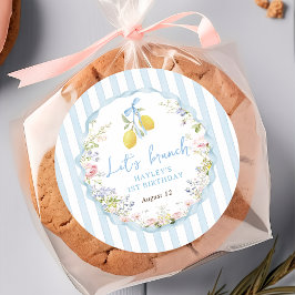 Lemon Blue Bow Floral Birthday Sticker ラウンドシール