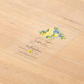 Lemon  Blue Citrus Fruit Summer Baby Shower アクリル招待状 (レイダウン)