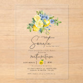 Lemon  Blue Citrus Fruit Summer Baby Shower アクリル招待状 (正面)
