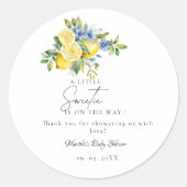 Lemon  Blue Citrus Fruit Summer Baby Shower ラウンドシール (正面)